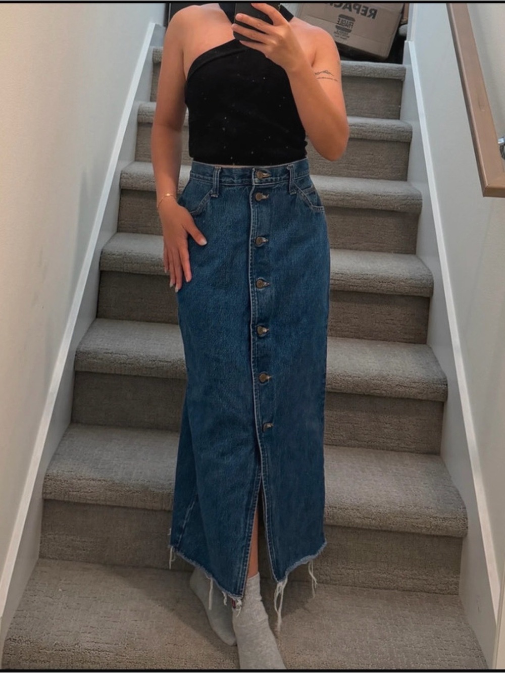 Vintage Stuffed Shirt Denim Button Front Maxi Skirt Size 5/6